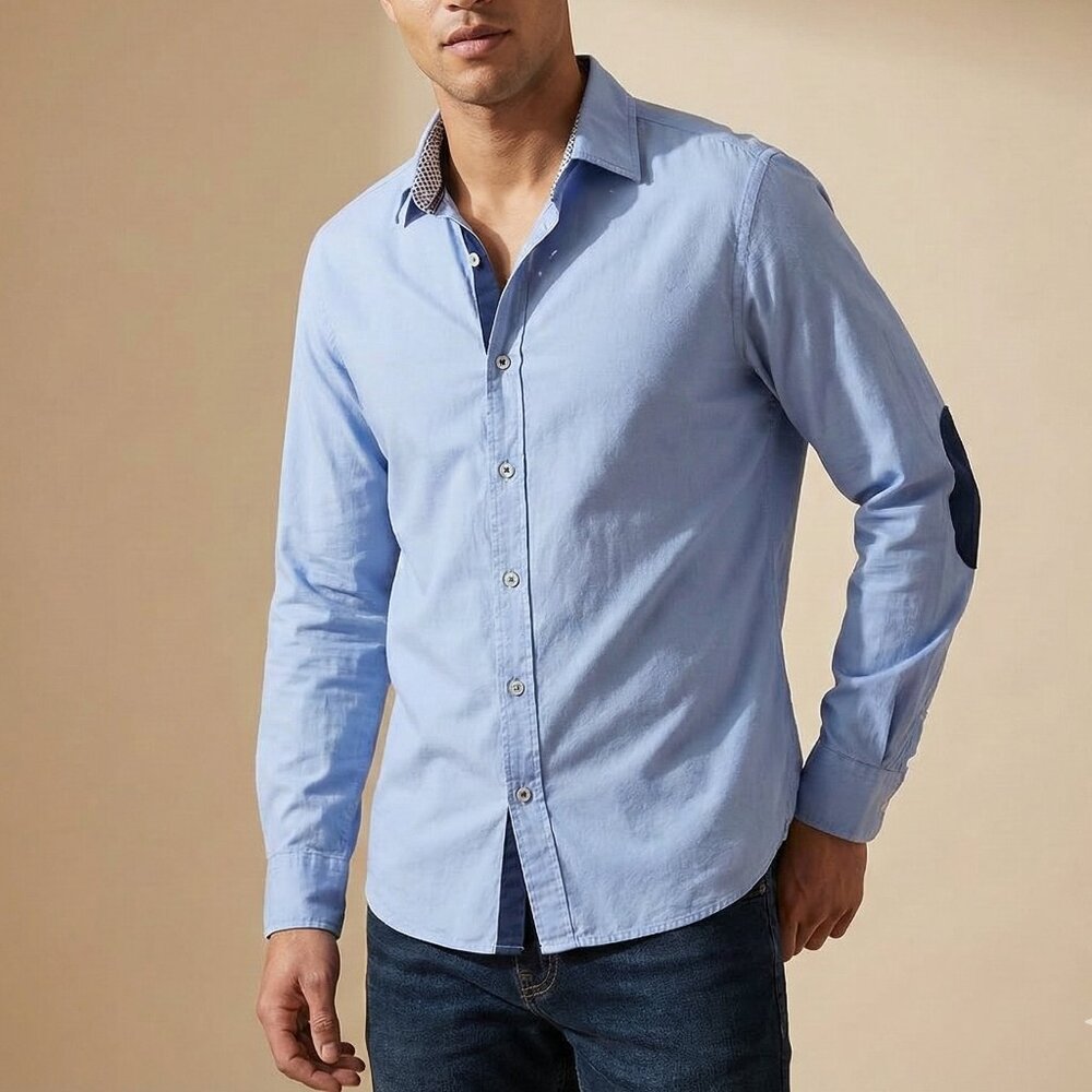 Altea Men's Navy Blue Elbow Patch Super Soft Premium Cotton Slim Button Shirt